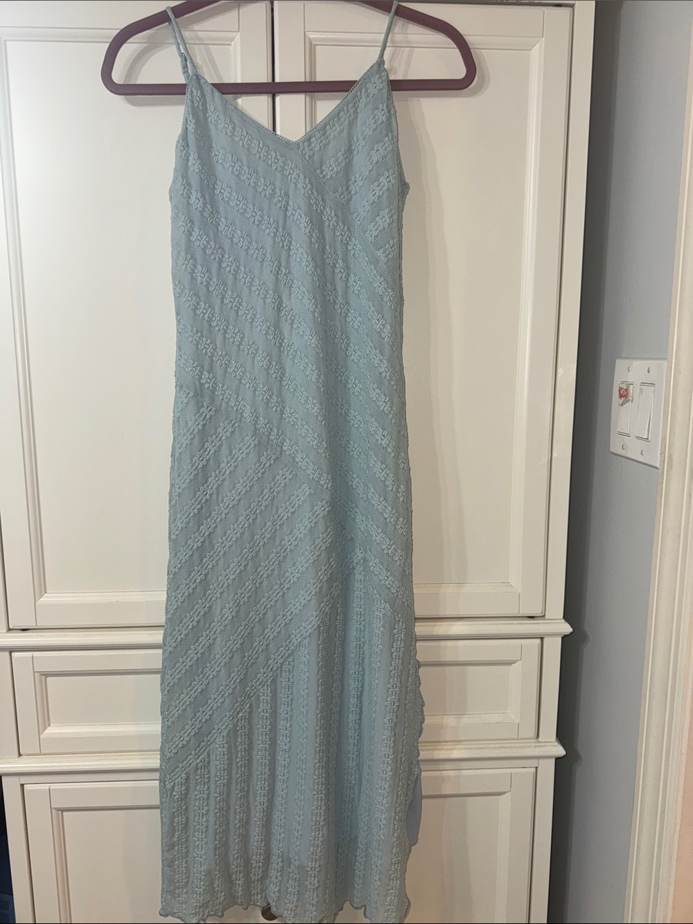 KIRIOUS Los Angeles Light Blue Lace Slip Maxi Dress - Sleeveless V-Neck Size MED